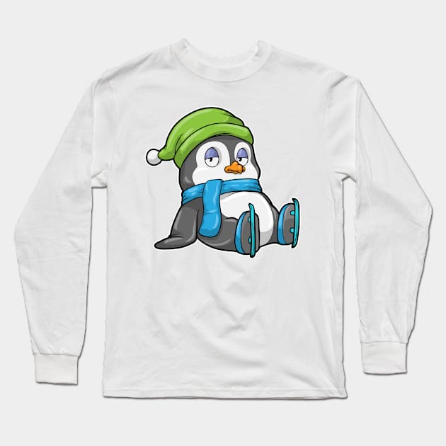 Penguin at Ice skating with Hat Long Sleeve T-Shirt by Markus Schnabel